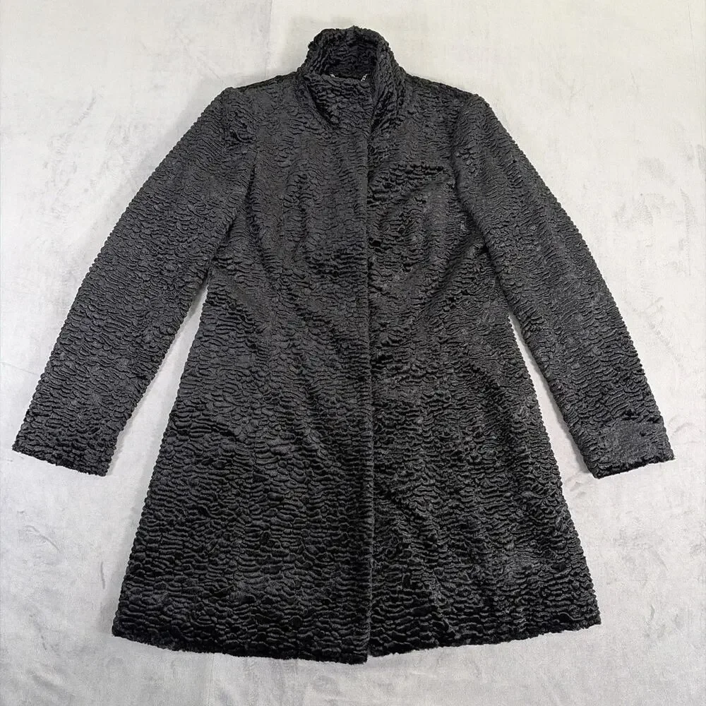 White House Black Market Persian Lamb Faux Fur Coat Jacket Size Large Charity - Picture 1 of 9